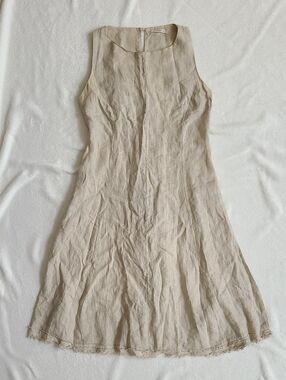 COSMO Gray Linen Sleeveless Raw Hem Dress XS Summer Lightweight Italy Modest